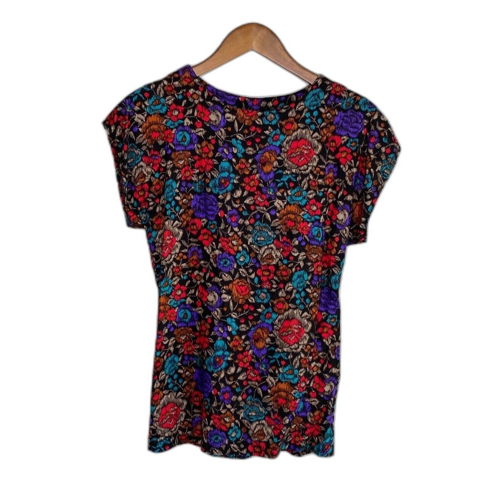 Sag Harbor Women's 8 Bright Colorful Floral Short Sleeve Blouse Top VTG 80s 90s